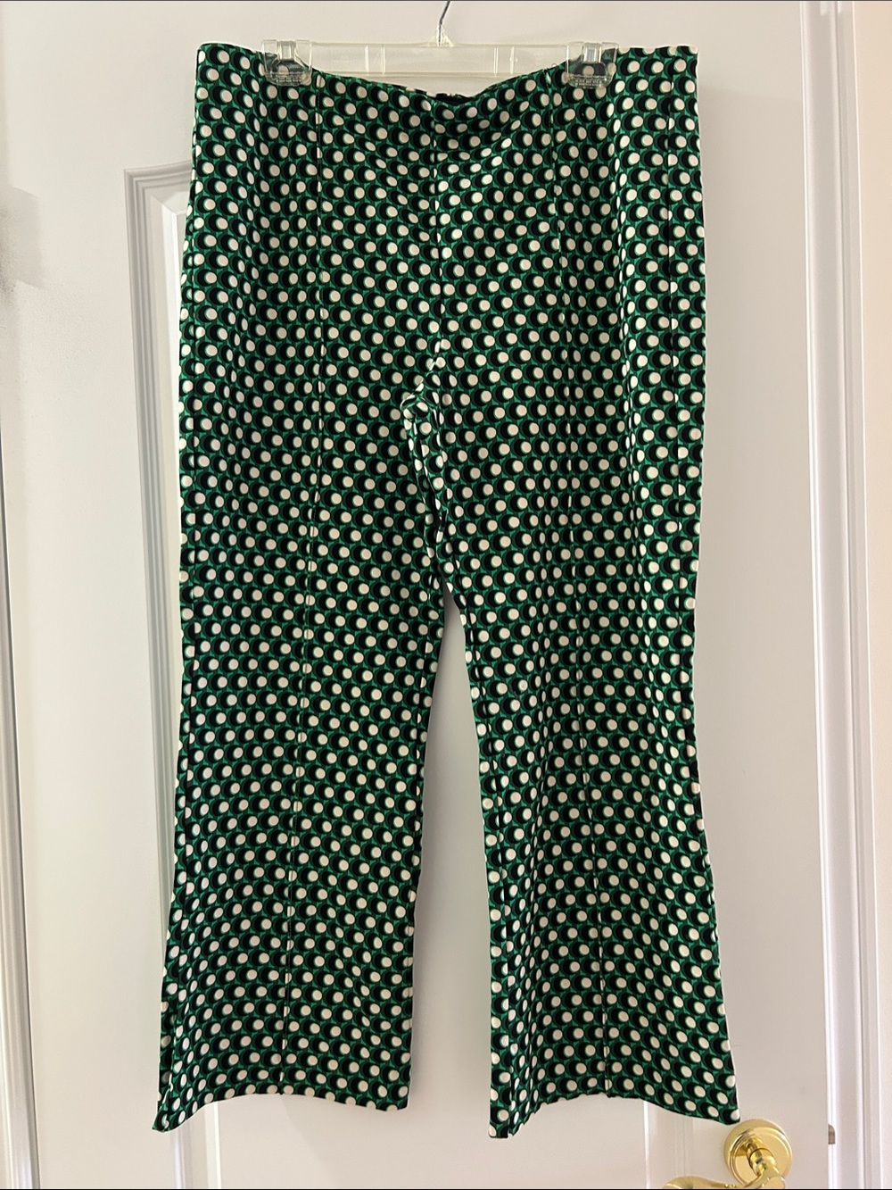 Anthropologie Maeve Green & White Trimmed kick flare crop pant